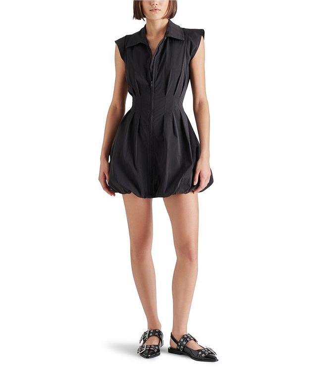 Steve Madden Dyanne Point Collar Neck Cap Sleeve Zip Front Bubble Hem Mini Dress Product Image