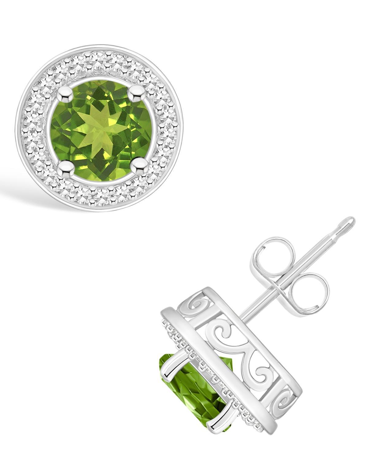 Macys Peridot (1-9/10 ct. t.w.) and Diamond (1/5 ct. t.w.) Halo Studs in Sterling Silver Product Image