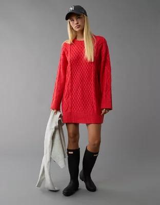 AE Long-Sleeve Cable Knit Sweater Mini Dress Product Image