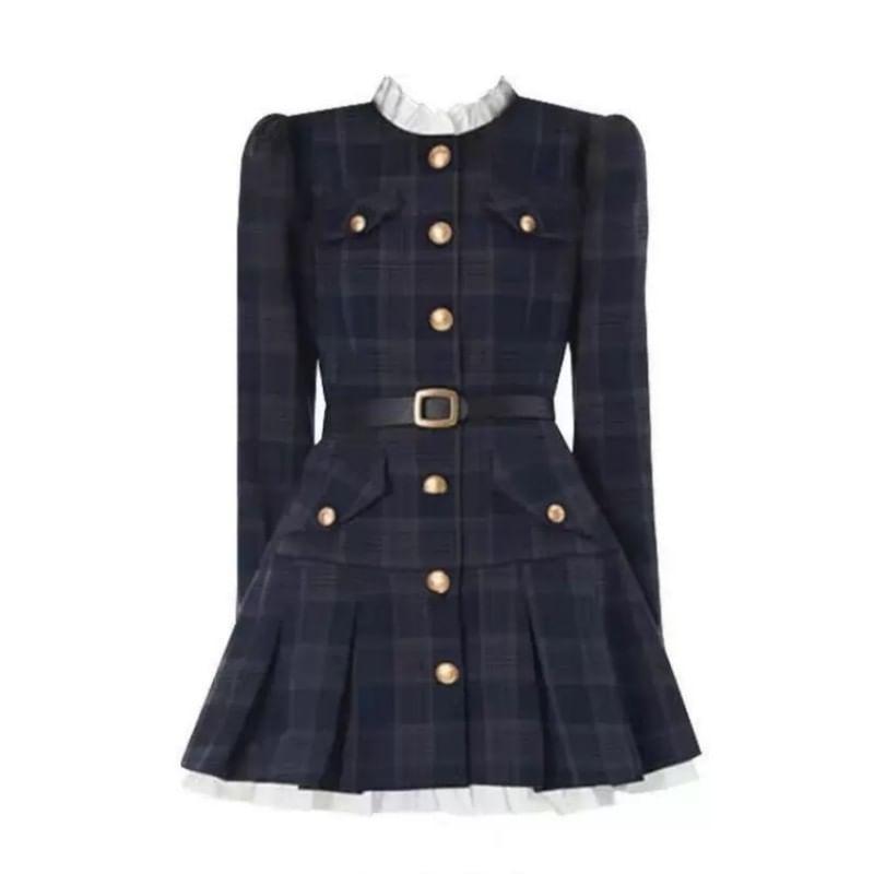 Long-Sleeve Frill Trim Pleated Button Mini A-Line Dress product image