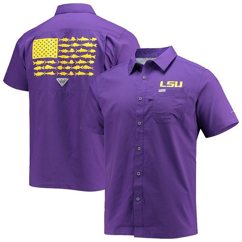 Mens Columbia PFG LSU Tigers Slack Tide Camp Button-Up Shirt Product Image