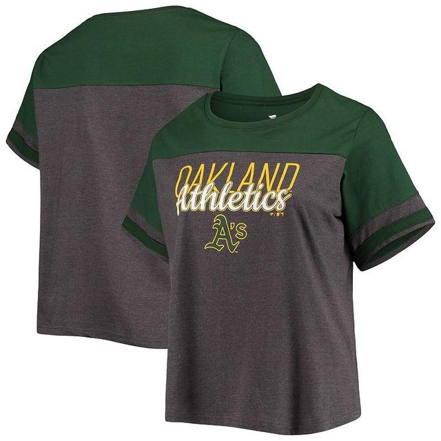 Womens Heathered Charcoal/Green Oakland Athletics Plus Size Colorblock T-Shirt Product Image