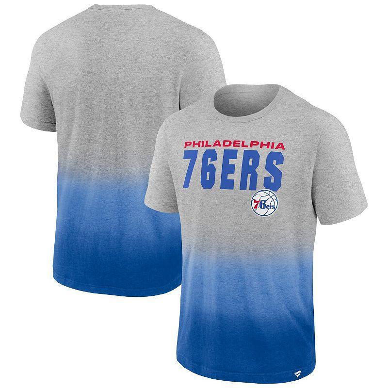 Mens Fanatics Branded Heathered Gray/Royal Philadelphia 76ers Board Crasher Dip-Dye T-Shirt Product Image