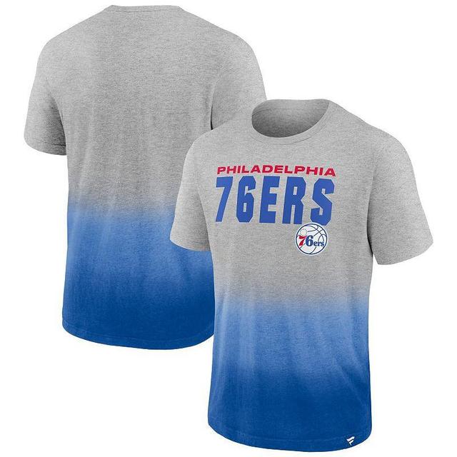 Mens Fanatics Heathered Gray and Royal Philadelphia 76ers Board Crasher Dip-Dye T-shirt - Heathered Gray Product Image