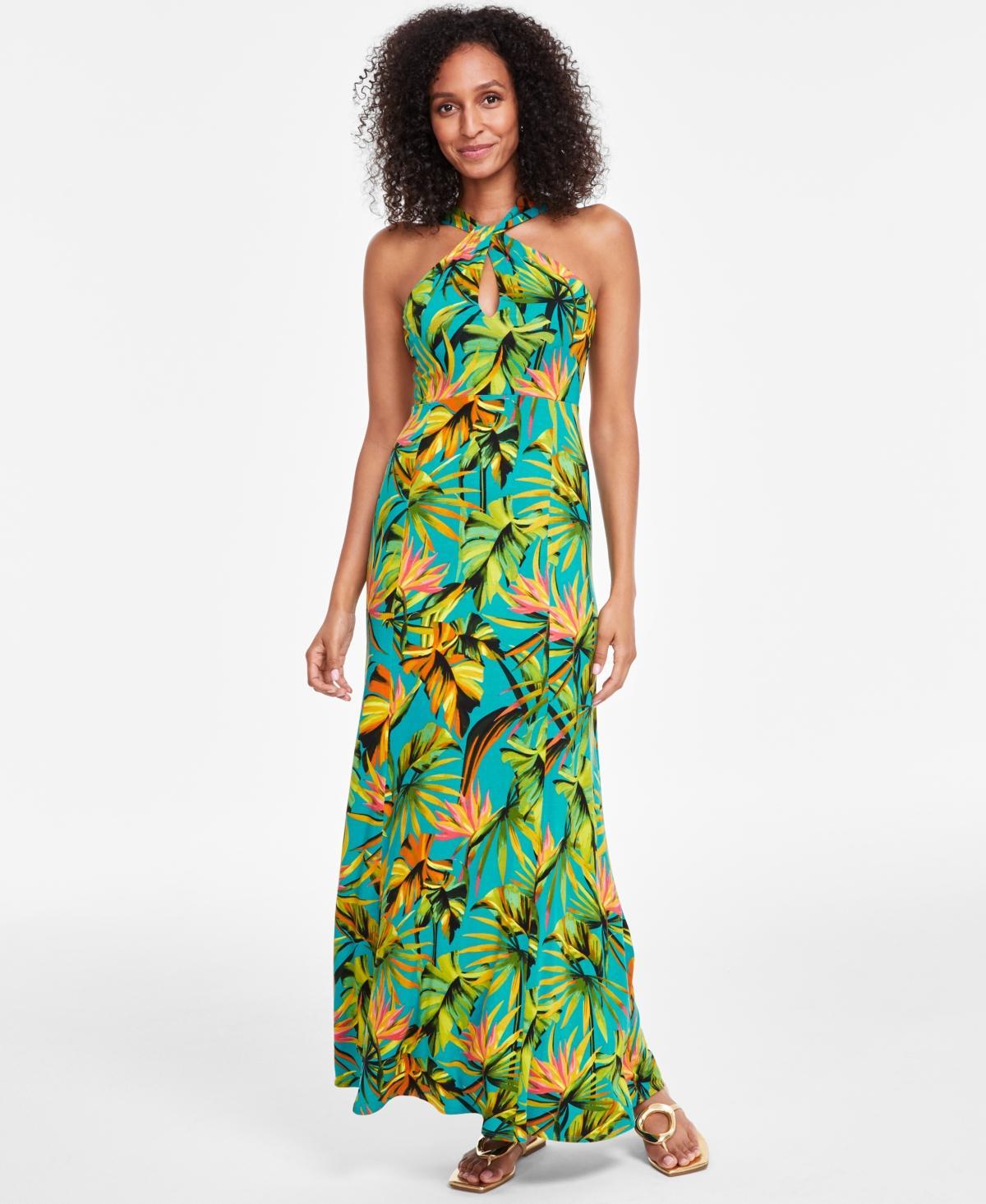 Women's Printed Keyhole-Neck Maxi Dress, Created for Macy's Product Image