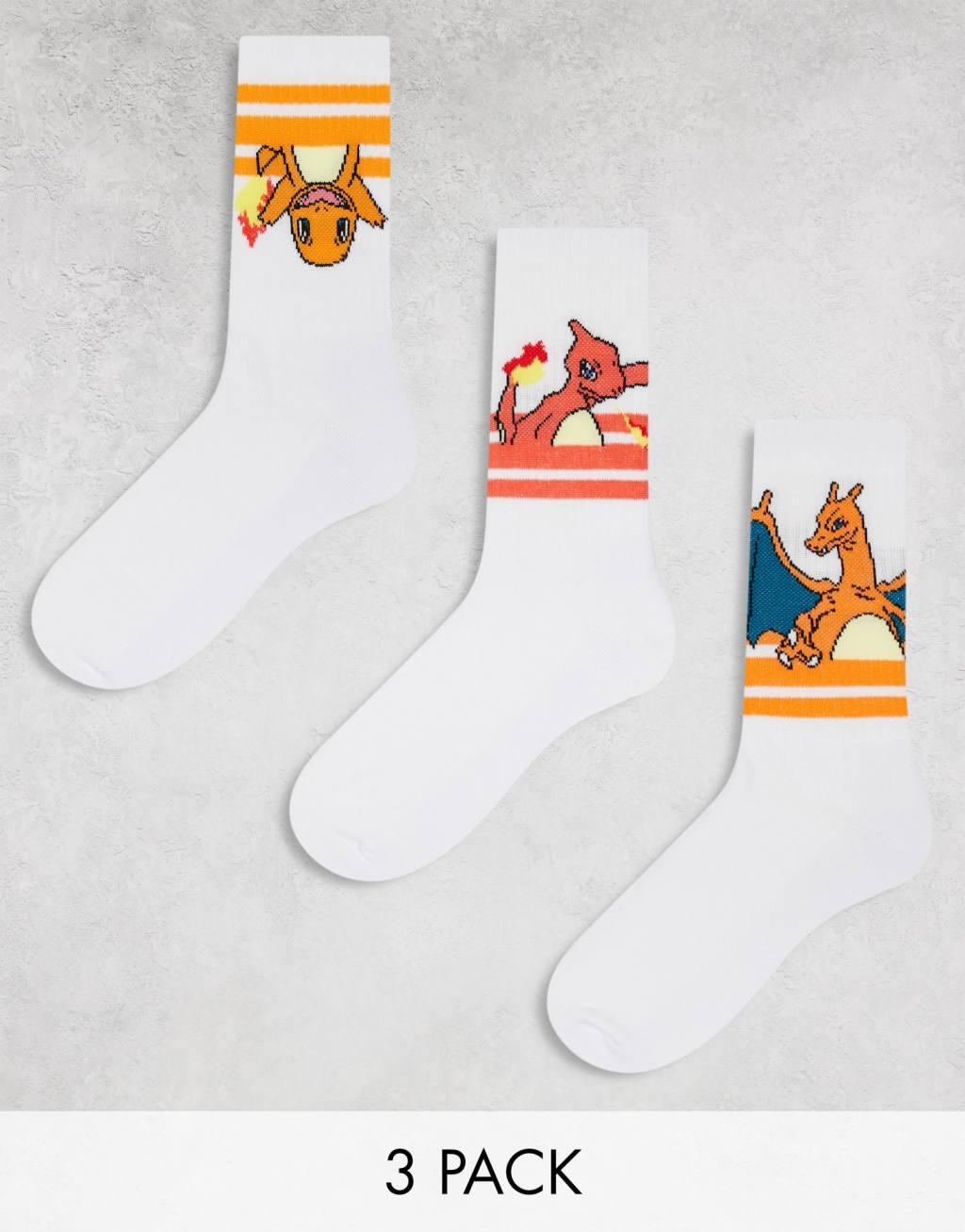 ASOS DESIGN 3 pack Sunset Pokémon sports socks in white with sports stripes Product Image