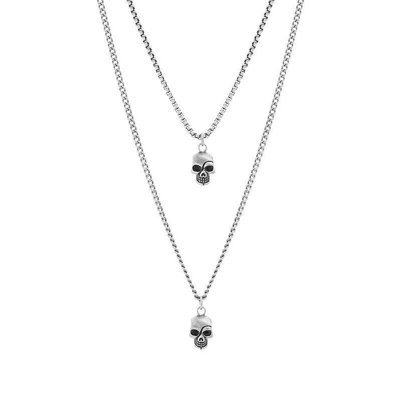 1913 Mens Stainless Steel Layered Skull Pendant Necklace Product Image