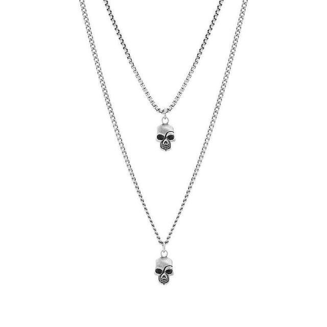 1913 Mens Stainless Steel Layered Skull Pendant Necklace Product Image