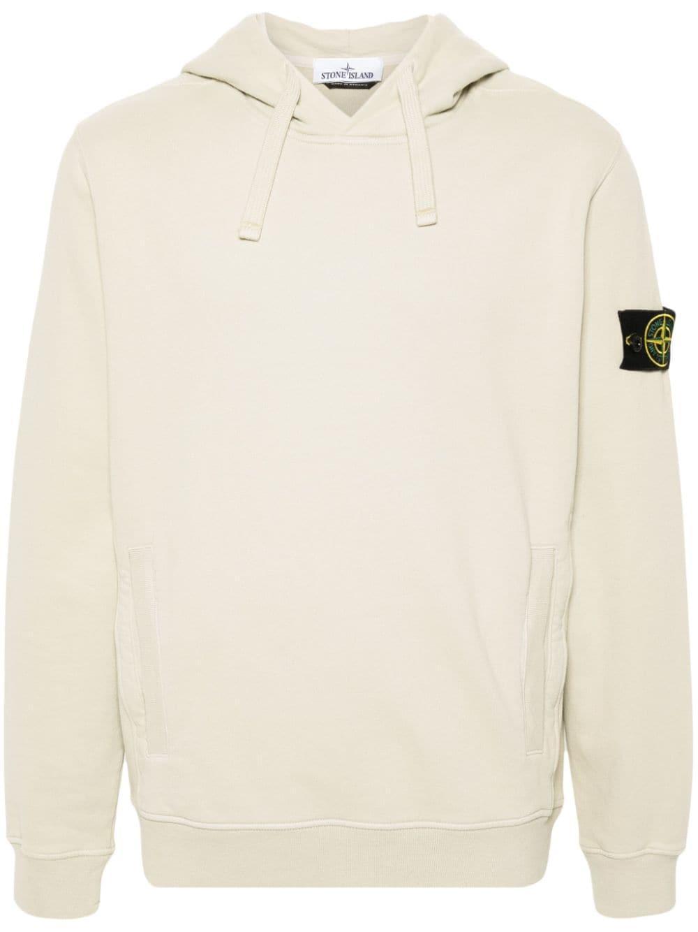 STONE ISLAND Compass-badge Cotton Hoodie In White Product Image