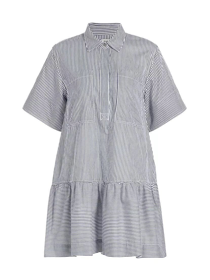 Cris Striped Short-Sleeve Cotton Minidress Product Image