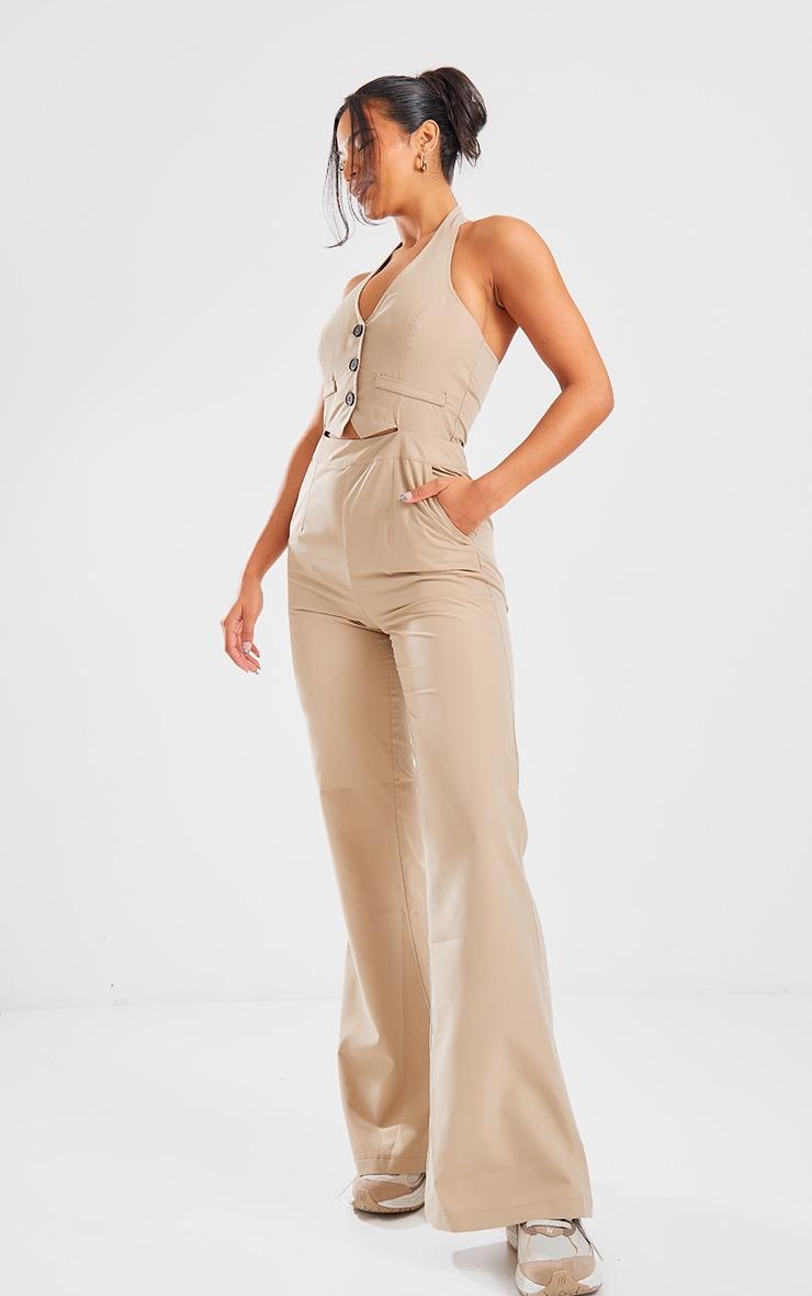 Taupe Halterneck Tailored Vest Jumpsuit Product Image