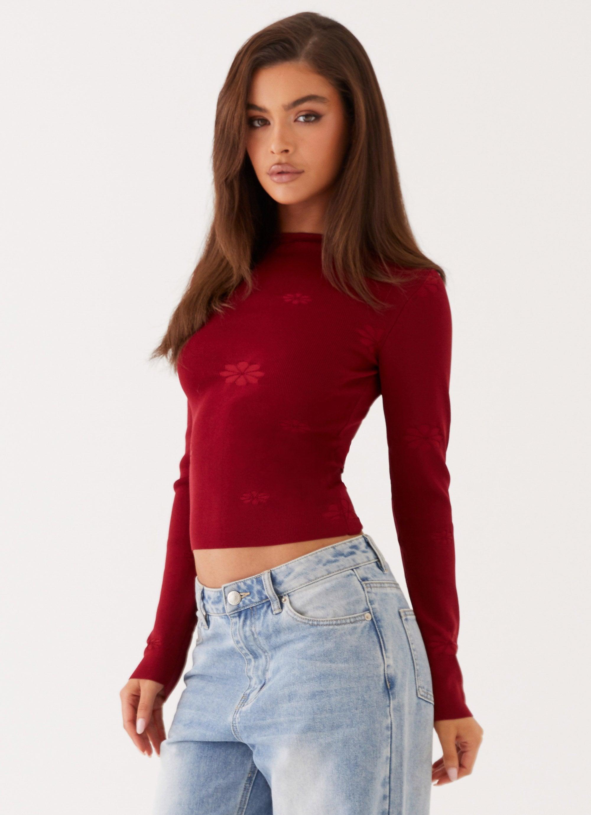 Dandelion Long Sleeve Knit Top - Red Product Image