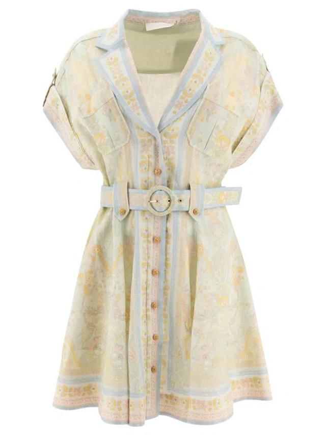 ZIMMERMANN Acacia Mini Shirt Dress In Green Product Image