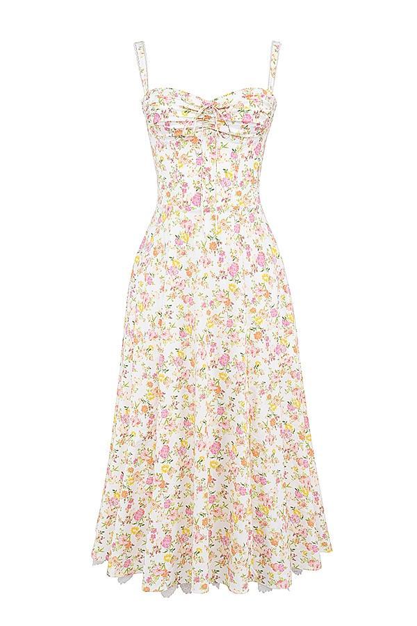 Rosalee Ivory Meadow Print Cotton Bustier Sundress Product Image