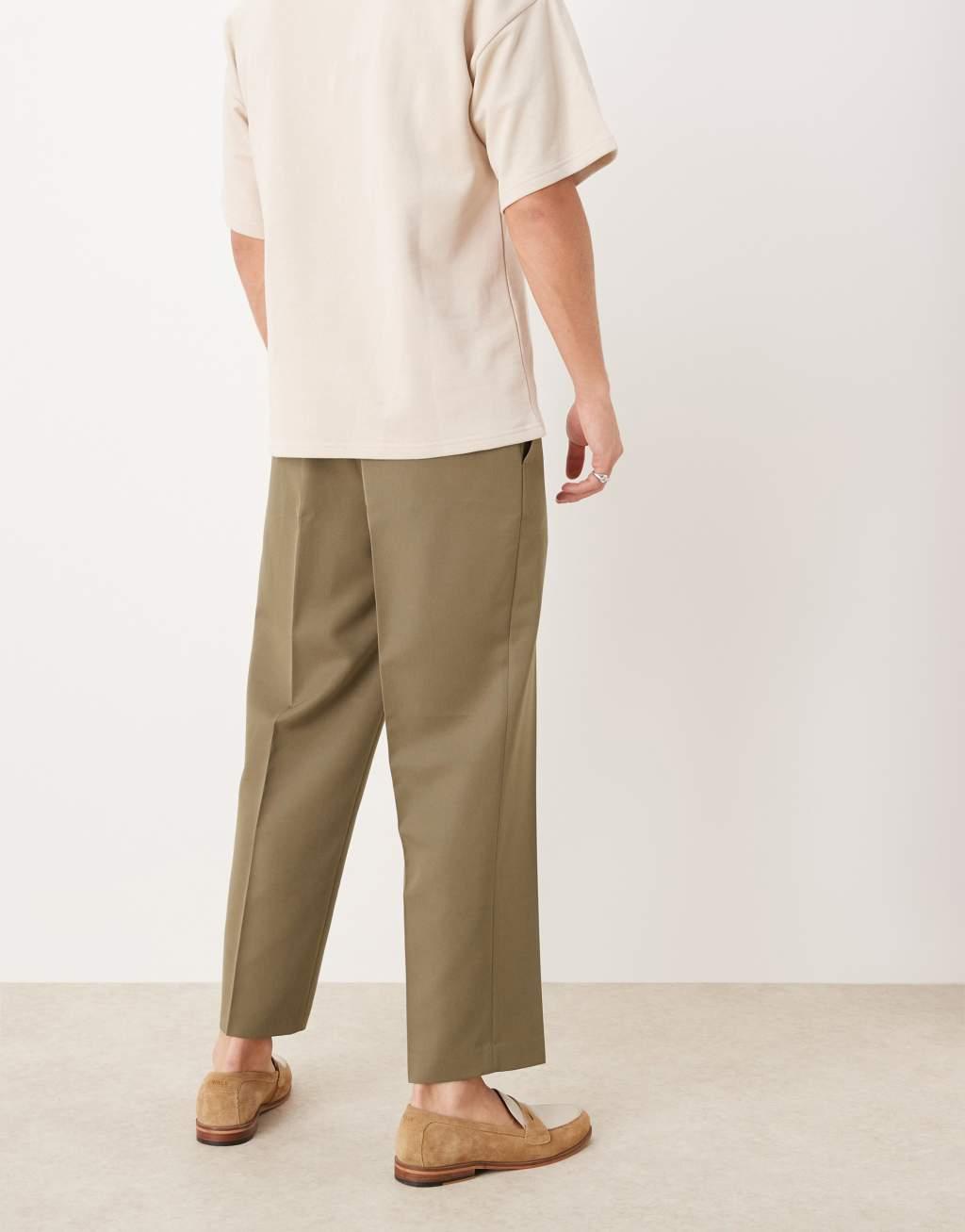 ASOS DESIGN smart straight leg cropped pants in brown Product Image