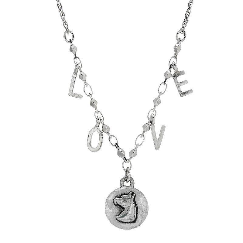 1928 Silver-Tone Horse Love Initials Necklace, Womens Product Image