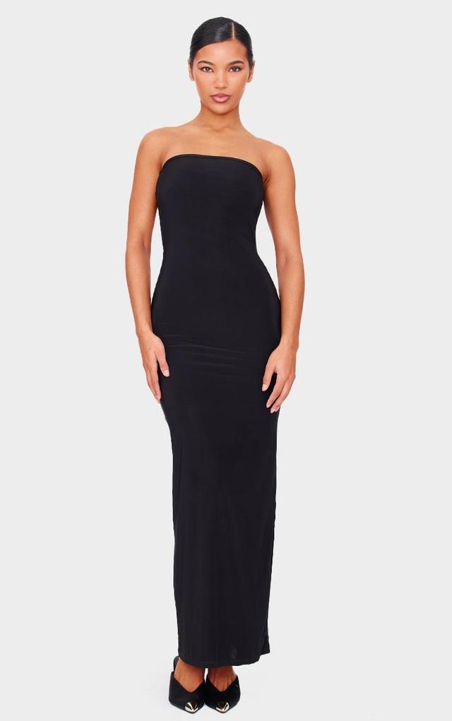 Black Double Layer Slinky Bandeau Low Back Maxi Dress Product Image