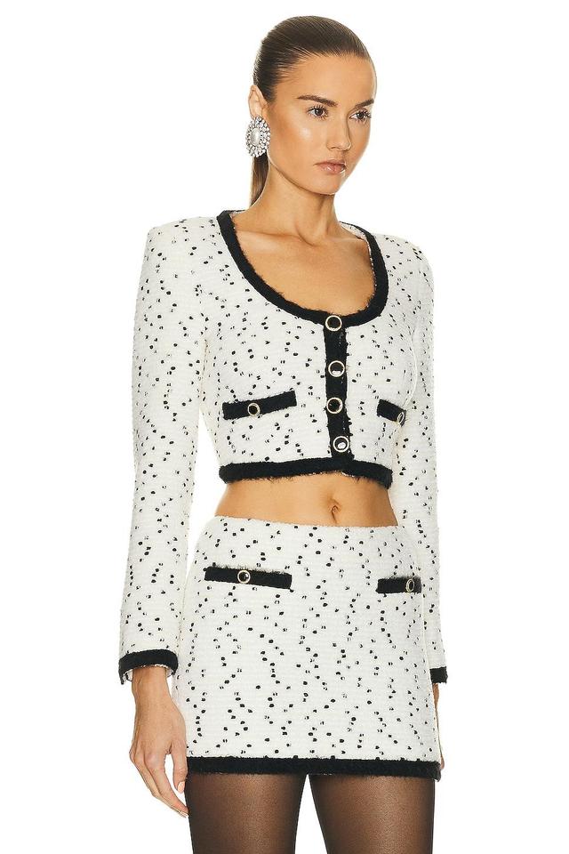 Alessandra Rich Tweed Boucle Cropped Jacket Ivory. Size 38 (also in 36, 42). Product Image