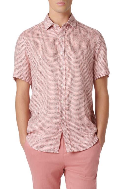 Bugatchi Orson Houndstooth Short Sleeve Linen Button-Up Shirt Product Image