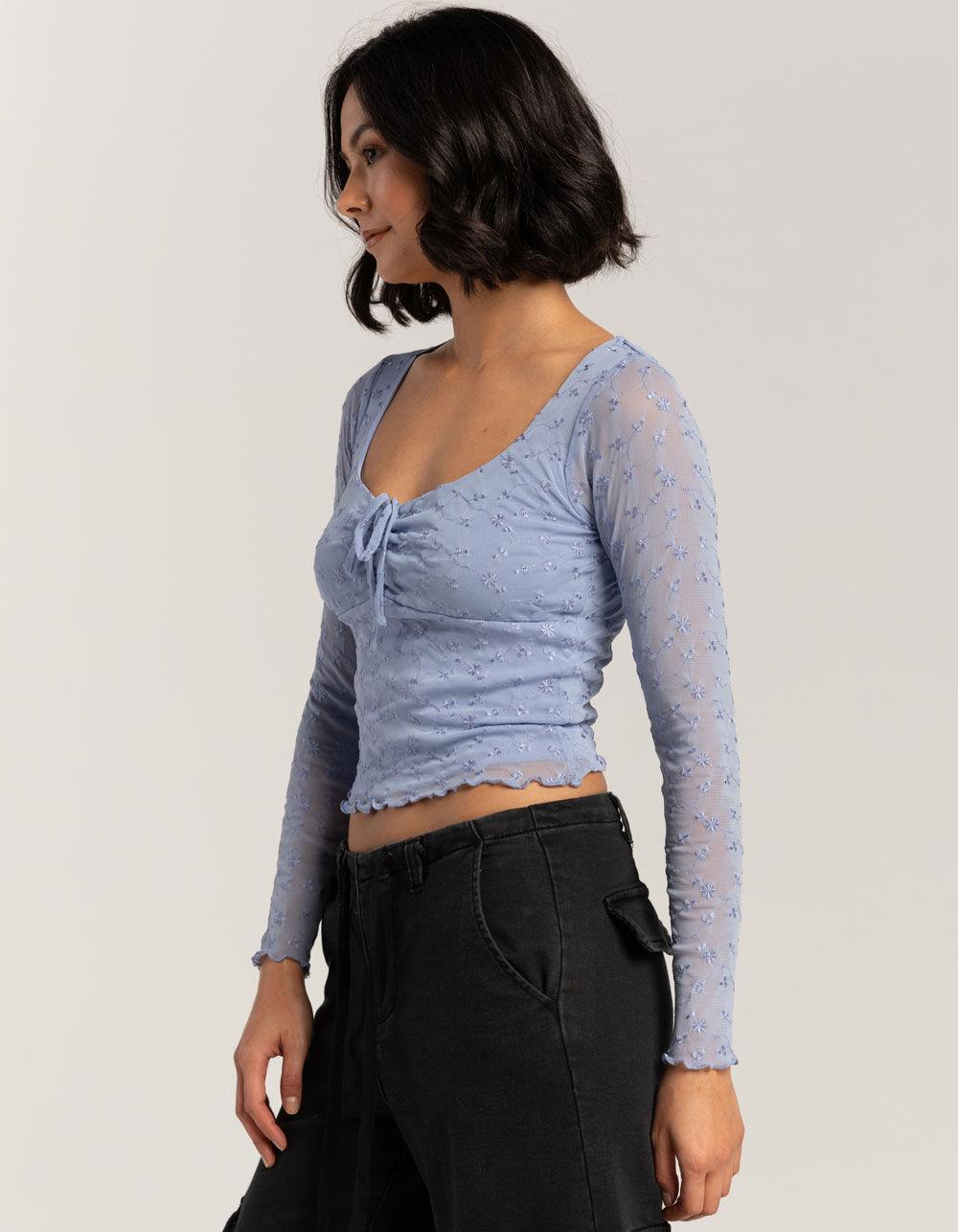 FULL TILT Embroidered Mesh Womens Long Sleeve Top Product Image