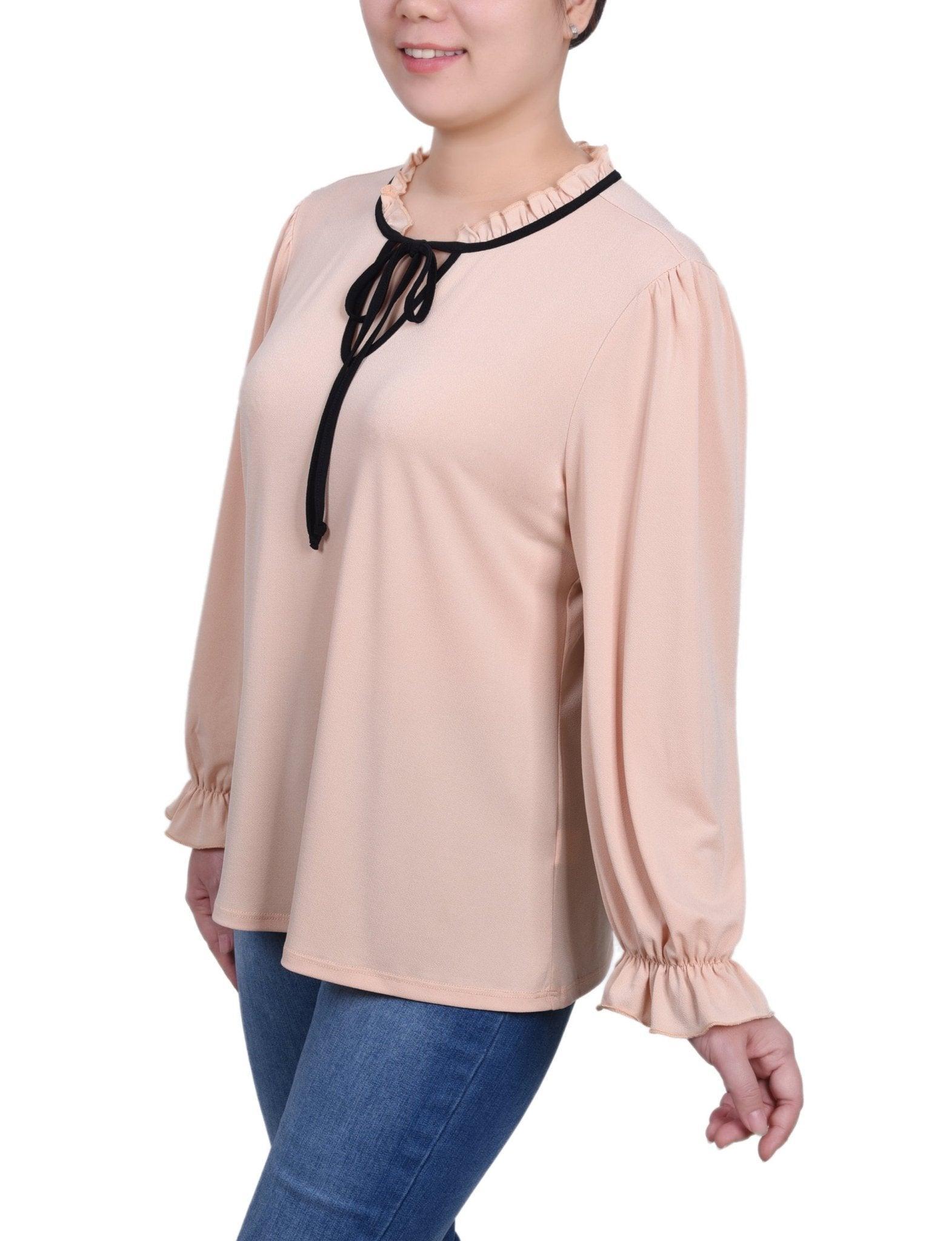 Long Sleeve Tie Neck Top - Petite Product Image