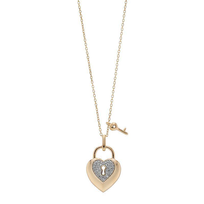 14k Gold Over Silver 1/6 Carat T.W. Diamond Heart Lock Pendant, Womens Gold Tone Product Image