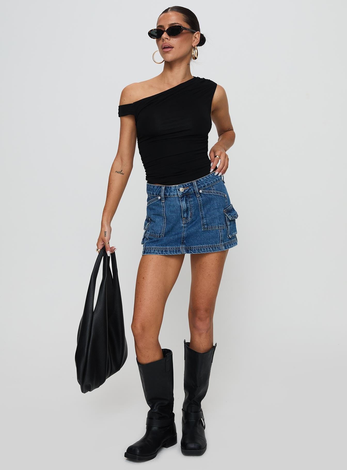 Pacific Coast Denim Cargo Skirt Dark Wash Product Image