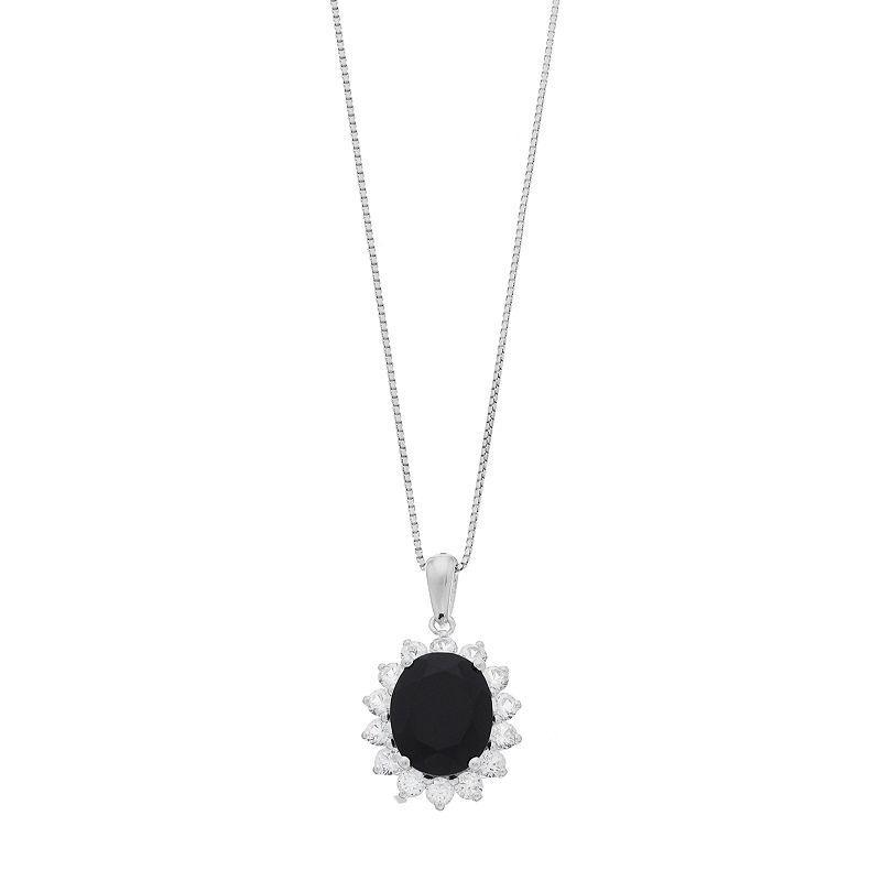 Gemminded Sterling Silver Onyx & Lab-Created White Sapphire Pendant, Womens Product Image