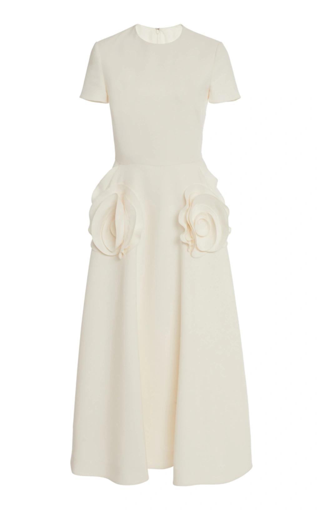 Flower-detailed Wool-silk Midi Dress In White product image