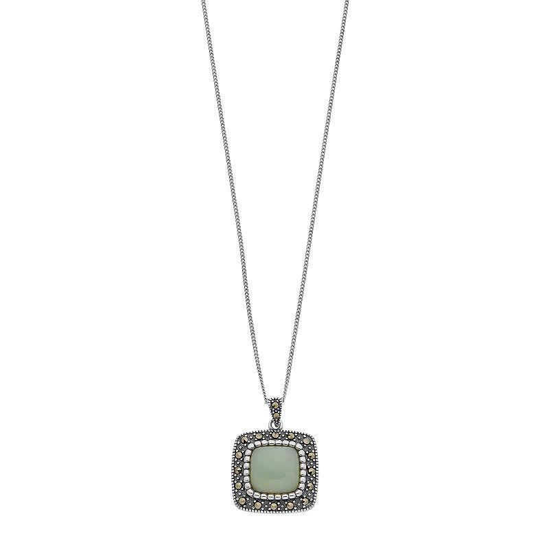 Tori Hill Marcasite & Jade Square Pendant Necklace, Womens, Silvertone Product Image