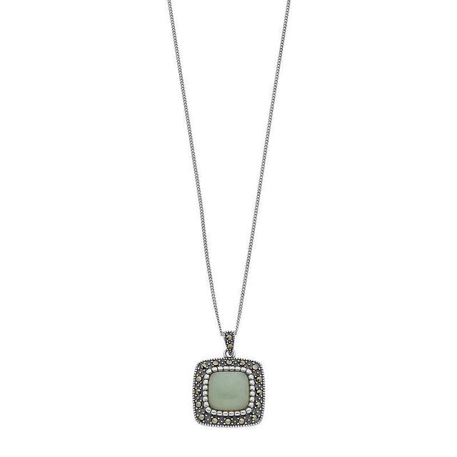 Tori Hill Marcasite & Jade Square Pendant Necklace, Womens, Silvertone Product Image