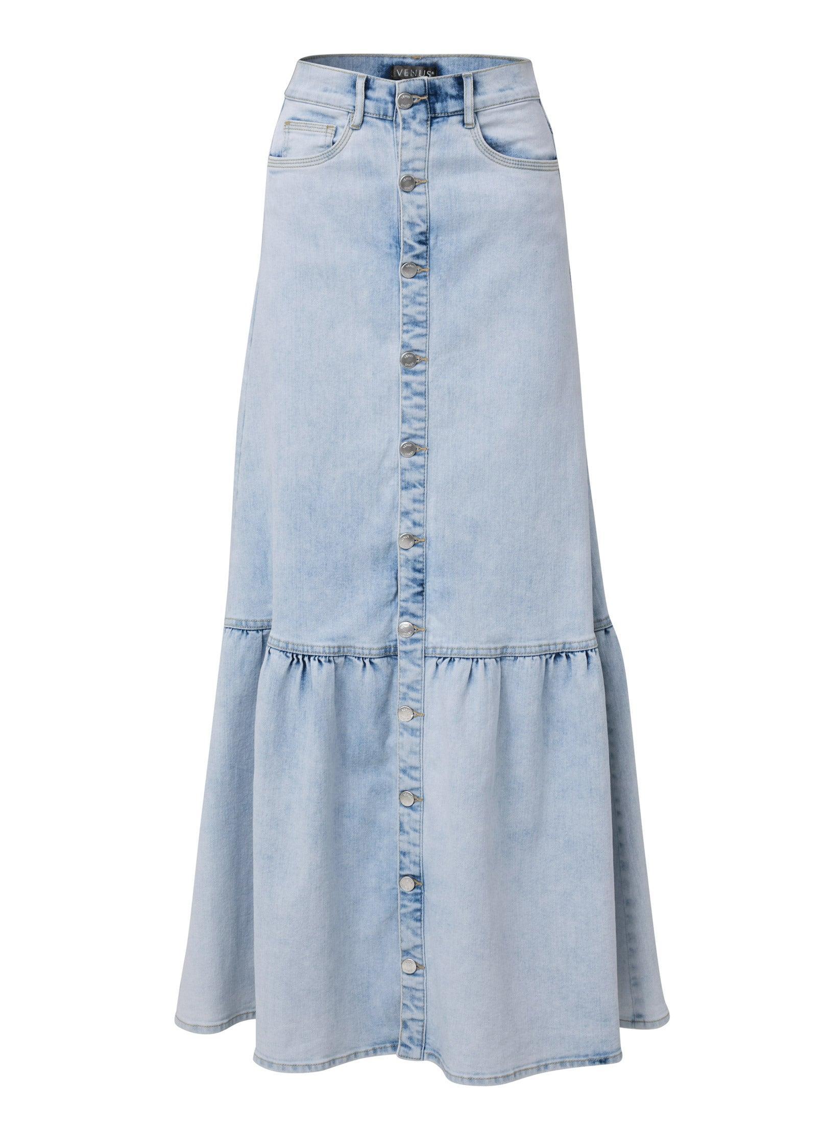 Denim Button Down Skirt - Light Wash Product Image