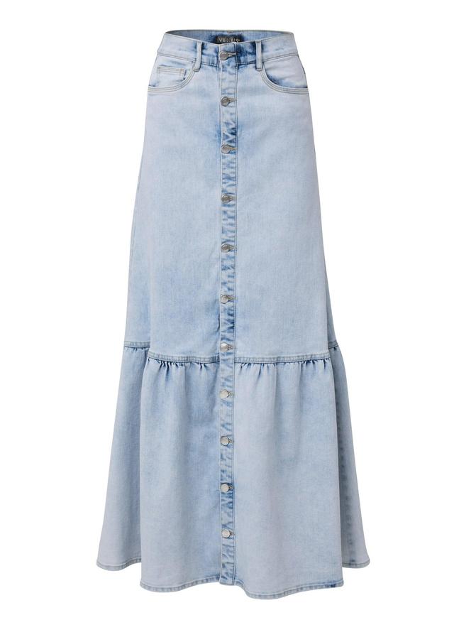 Denim Button Down Skirt - Light Wash Product Image