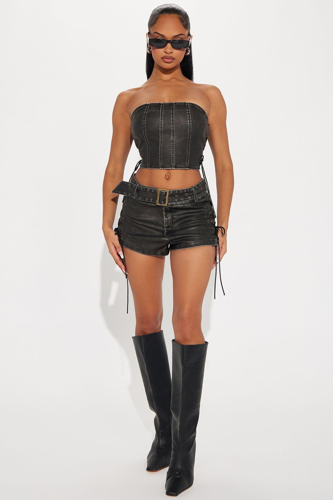 Stop Pretending Faux Leather Short Set - Black Product Image