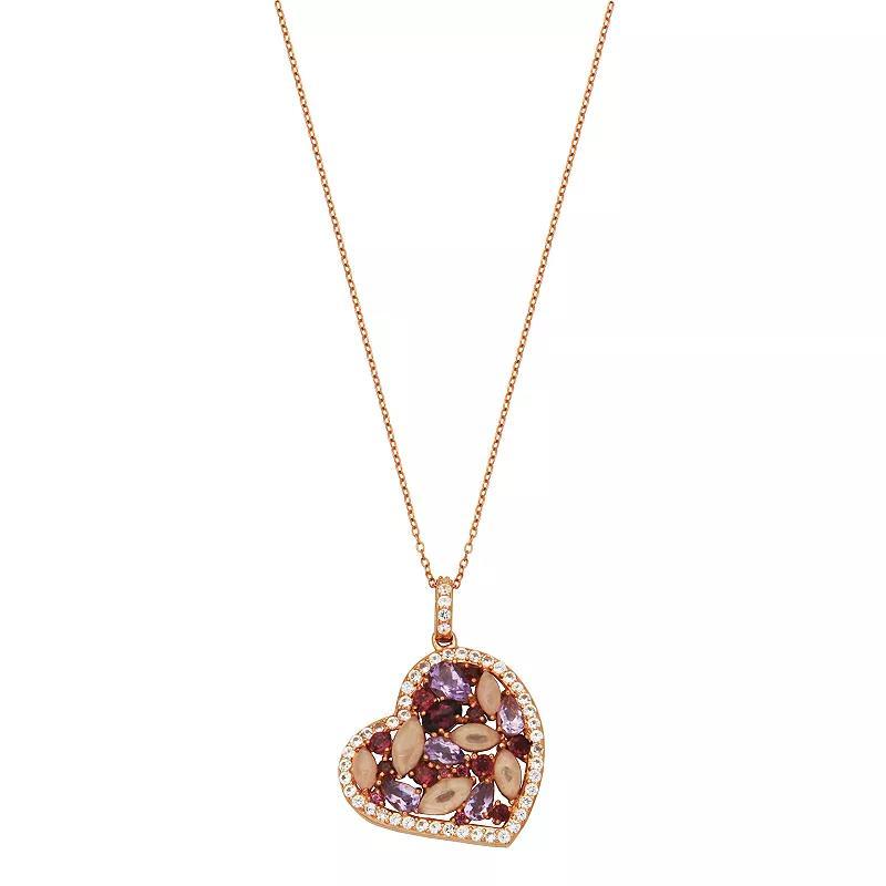 14k Rose Gold Over Silver Mosaic Gemstone Heart Pendant Necklace, Womens Pink Tone Product Image