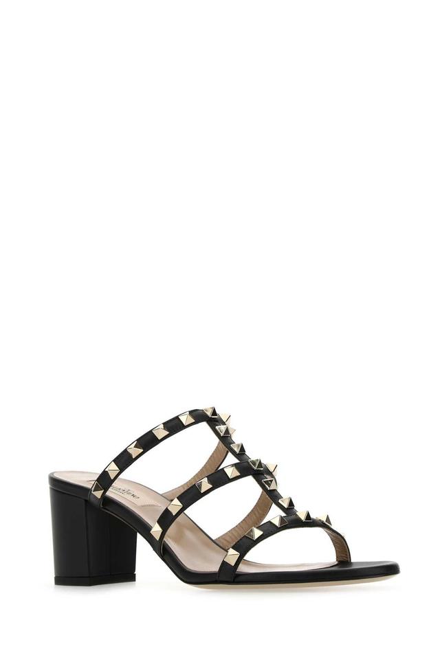 VALENTINO GARAVANI Black Leather Rockstud Mules Product Image