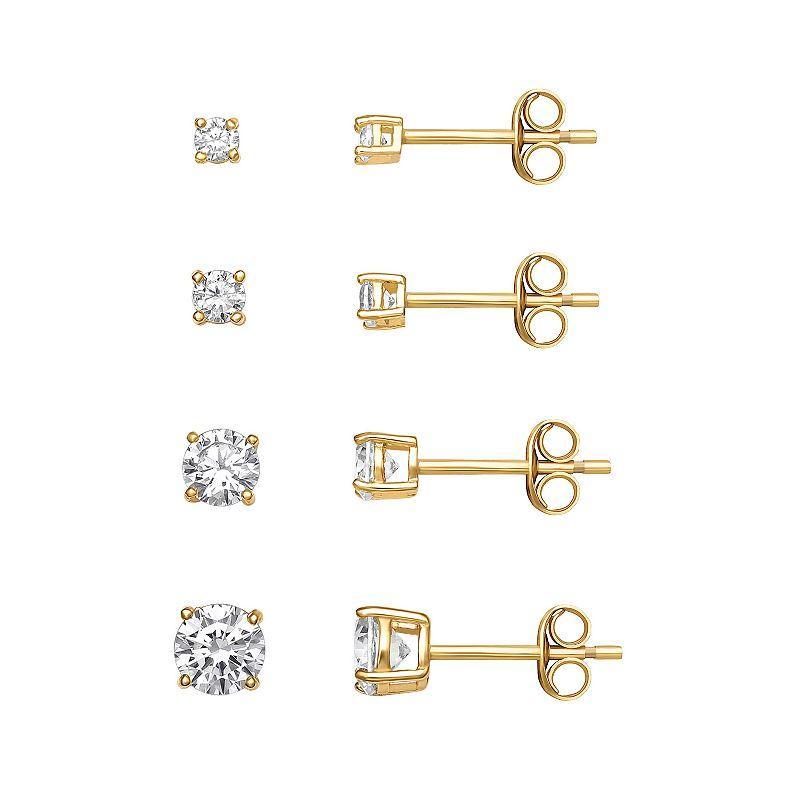 PRIMROSE Sterling Silver Cubic Zirconia Graduated Stud Earring Set of 4, Womens, Gold Tone Product Image