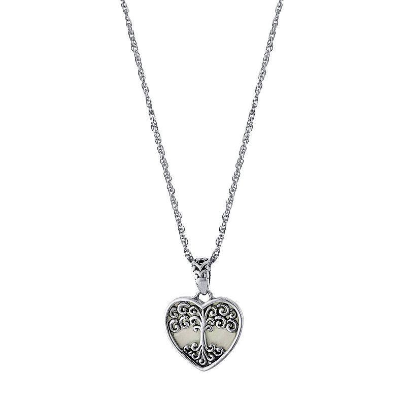 Athra NJ Inc Sterling Silver Oxidized Mother Of Pearl Tree Heart Pendant Necklace, Womens Product Image