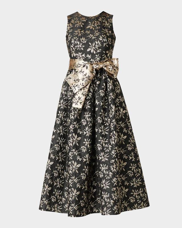 Serra Metallic Floral Jacquard Midi Dress Product Image