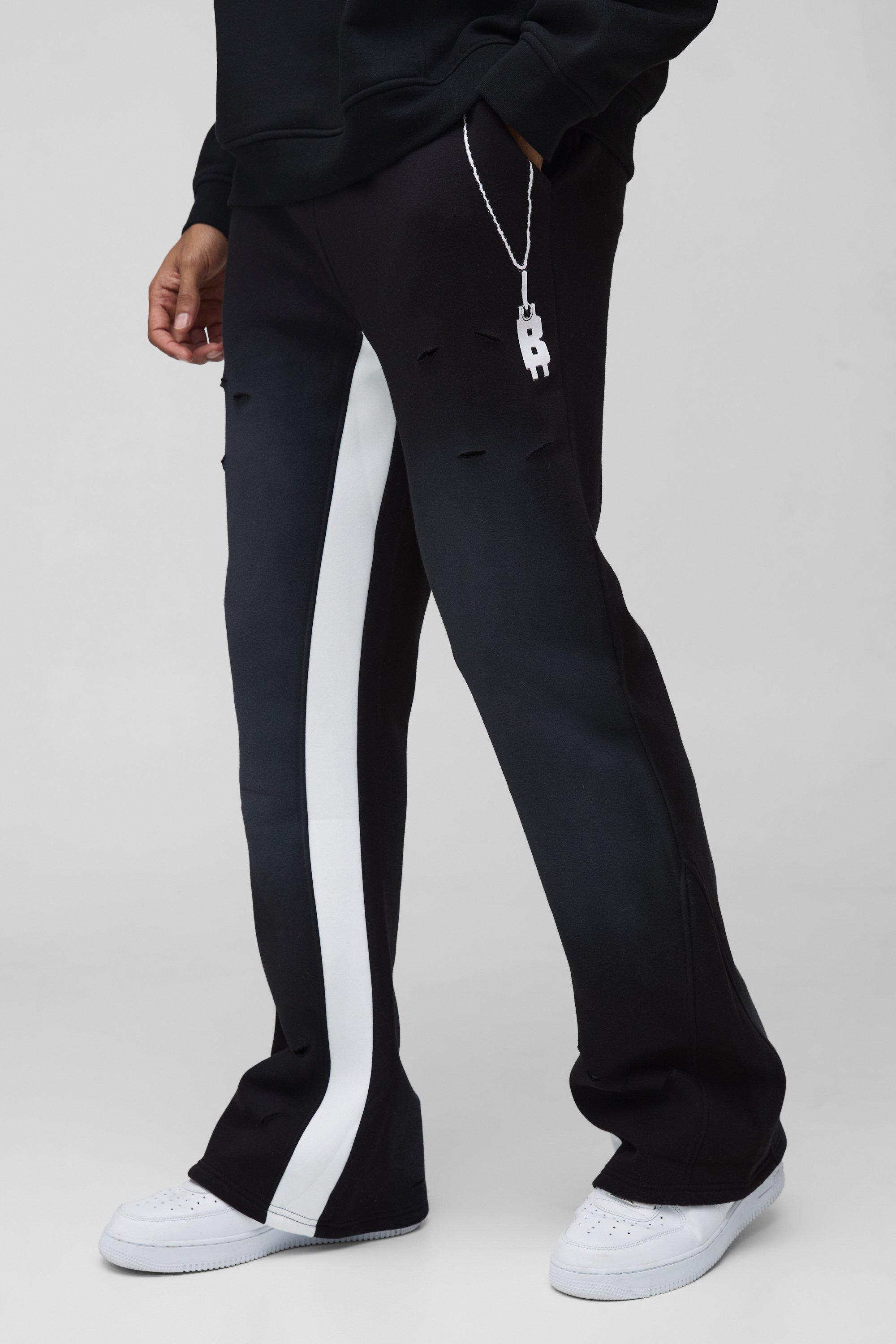 Regular Fit Chain Printed Distressed Gusset Sweatpants | boohooMAN USA Product Image