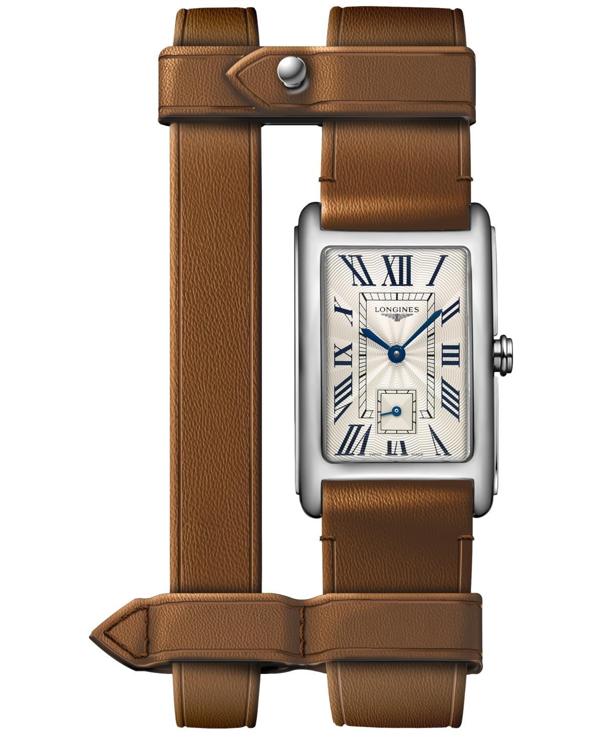 Longines Womens Swiss DolceVita Brown Leather Double Strap Watch 23x37mm Product Image