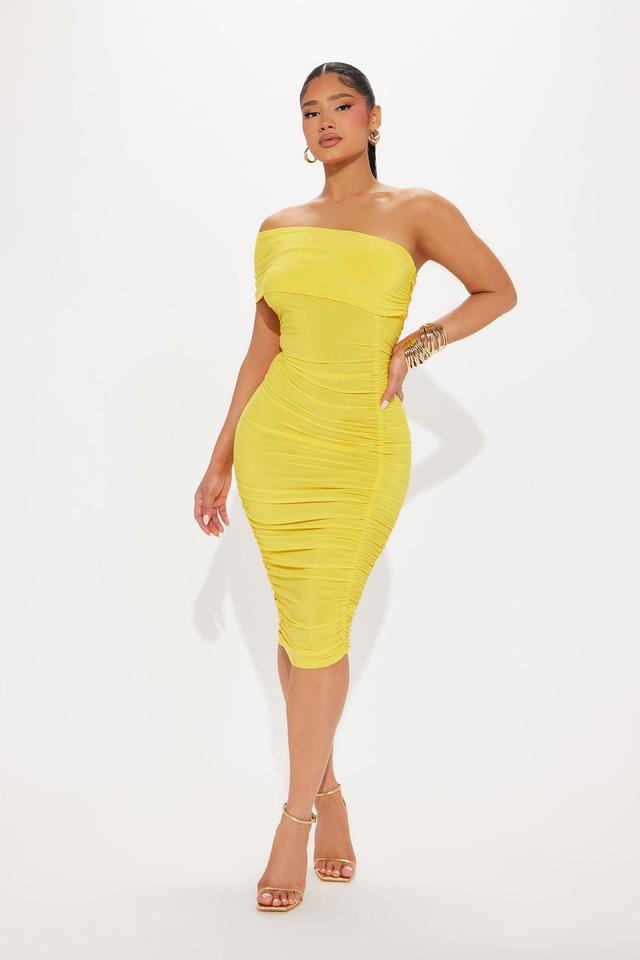 Serene Dream Off Shoulder Midi Dress - Yellow Product Image