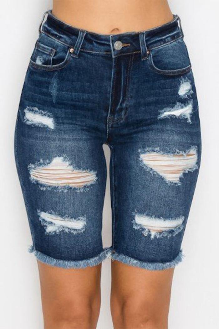 Ripped Denim Bermuda Shorts Product Image