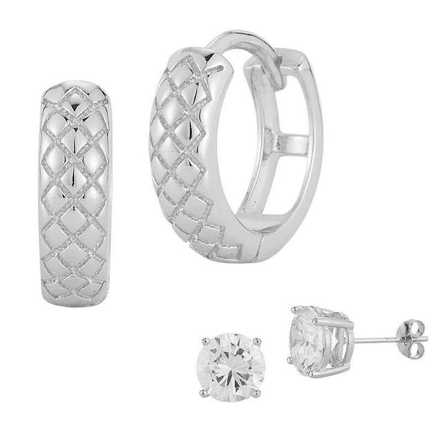 Sunkissed Sterling Cubic Zirconia Stud & Hoop Earring Set, Womens, Silver Tone Product Image