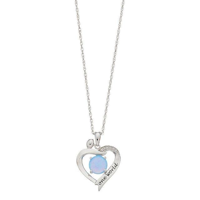 Sterling Silver Lab-Created Blue Opal & Lab-Created White Sapphire Heart Pendant Necklace, Womens Product Image