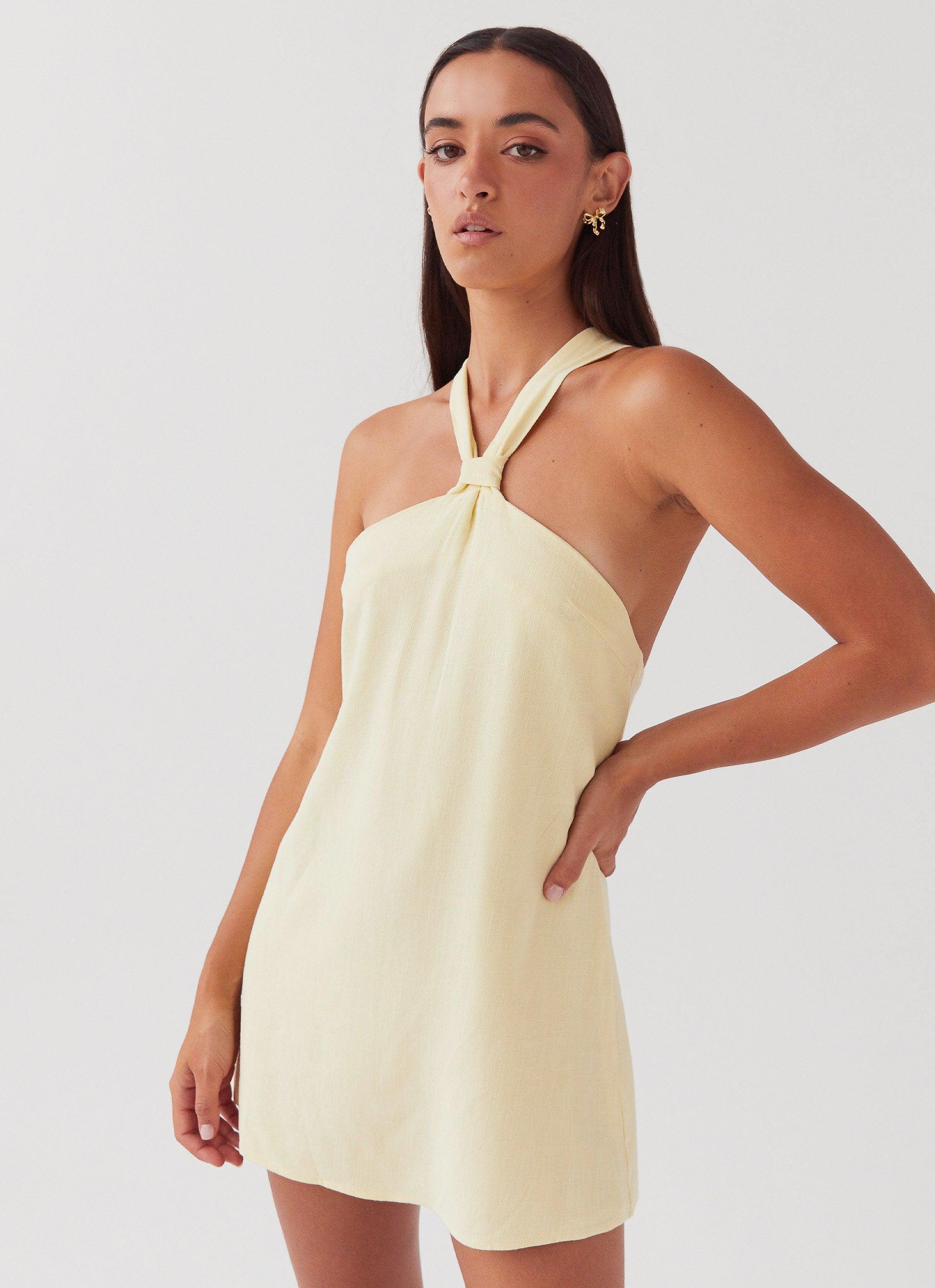 Keira Linen Mini Dress - Lemon Product Image