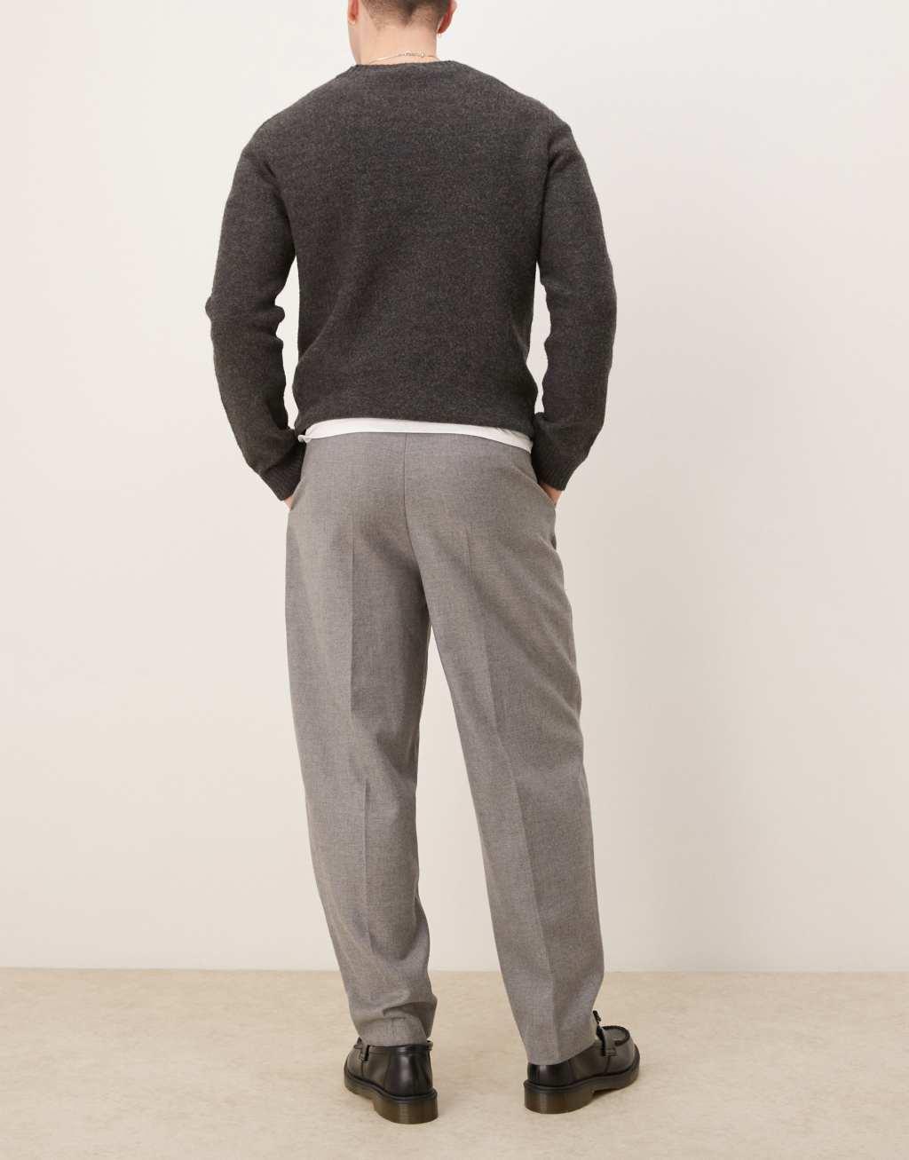 ASOS DESIGN smart wool look oversized tapered pants in light gray twill Product Image