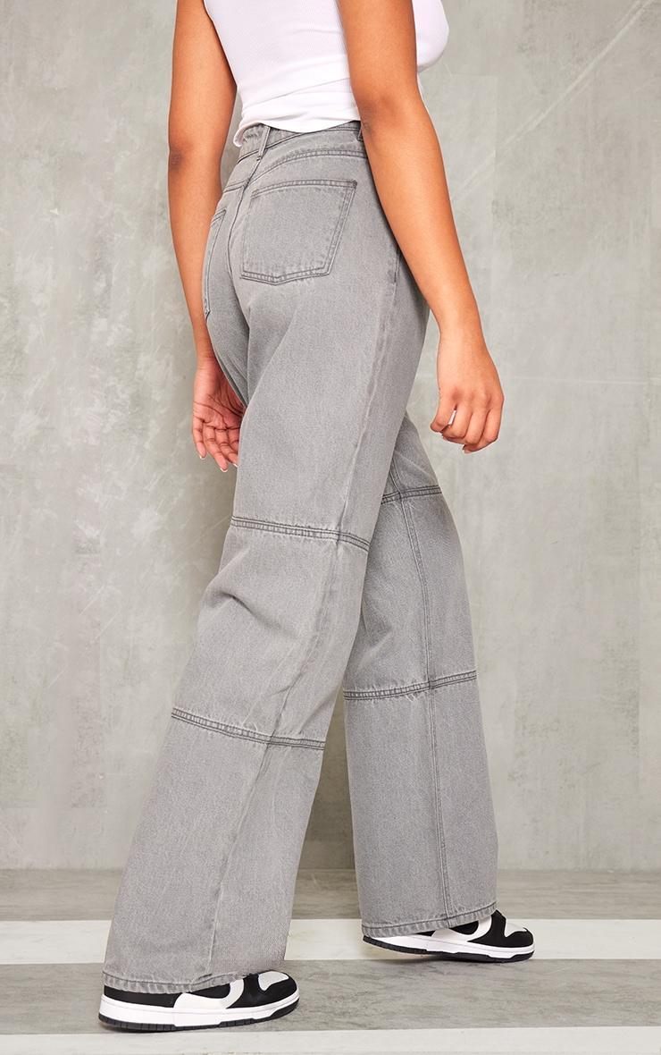 Tall Grey Wash Mid Rise Front Seam Detail Wide Leg Jeans Product Image