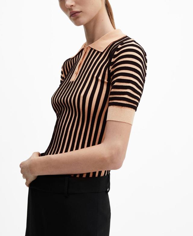 Mango Womens Striped Polo-Neck Sweater Product Image