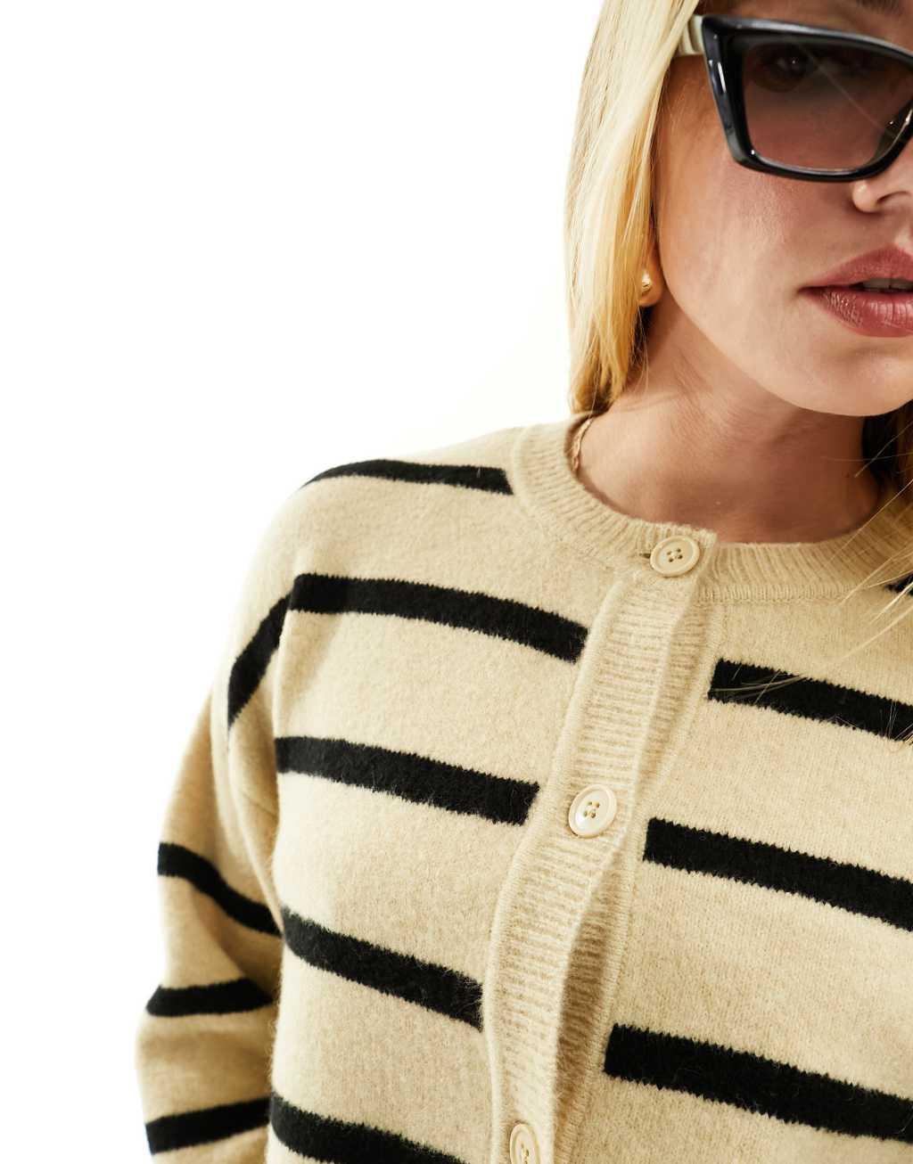 ASOS DESIGN boxy knit button front crew neck cardigan in stripe Product Image